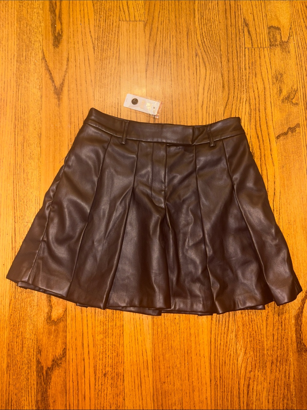 NWT Express brown Faux Leather Pleated Skater Mini Skirt size 2